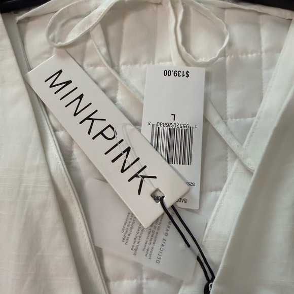 Mink Pink White Backless Dress with Blue Palm Tree Design. New with tags. - Picture 6 of 9